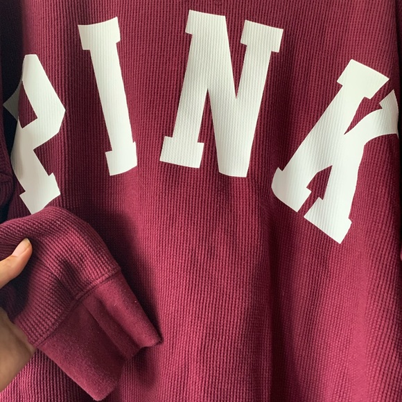 PINK Maroon Oversized Crop Top Thermal - Picture 3 of 6